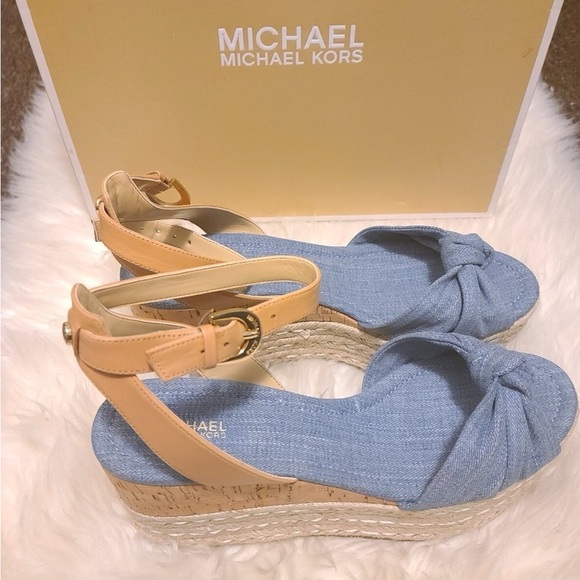 Michael Kors Blue  Denim Espadrille Wedges - Picture 1 of 8